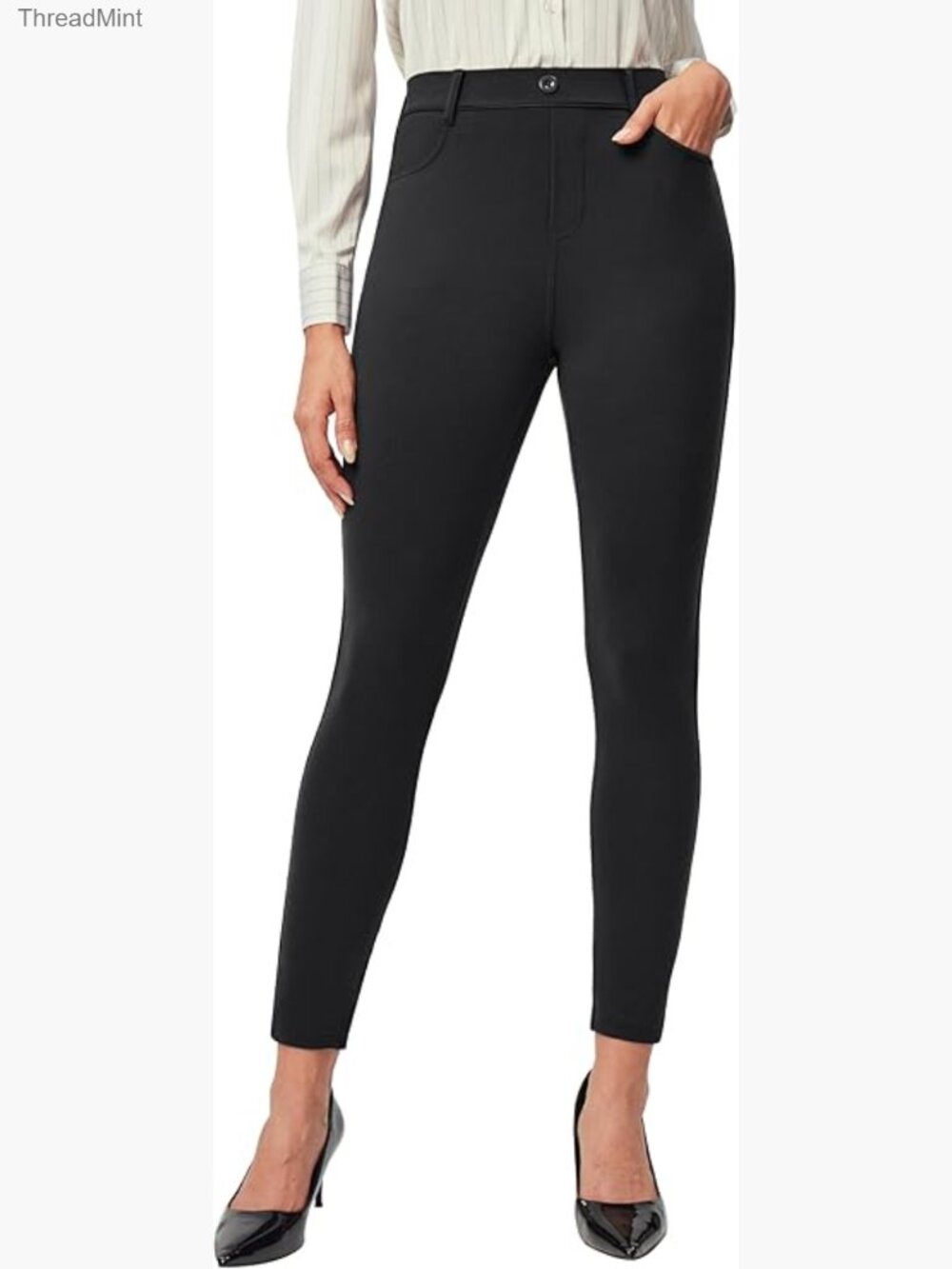 Stretchy Work Pants for Women Pull on High Waisted Business Casual Dress Pants